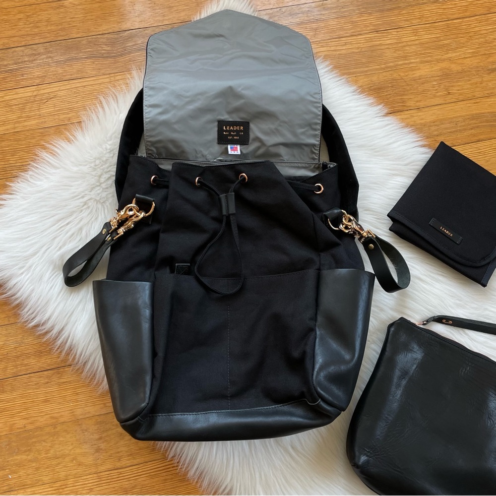 NEW Leader Bag Co leather and canvas backpack diaper bag - Picture 5 of 11
